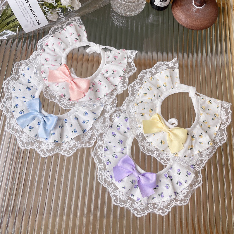 Pet Floral Bib Lace Trim Bow Center