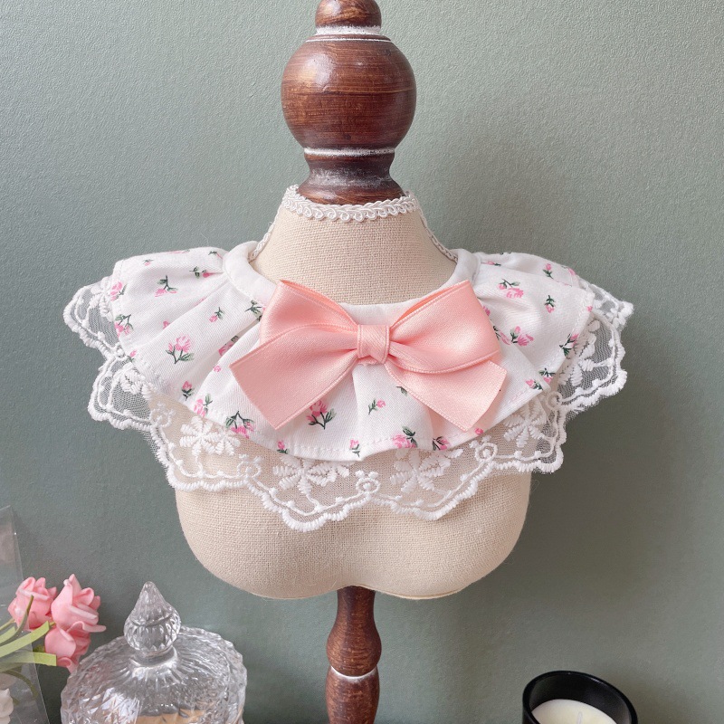 Pet Floral Bib Lace Trim Bow Center