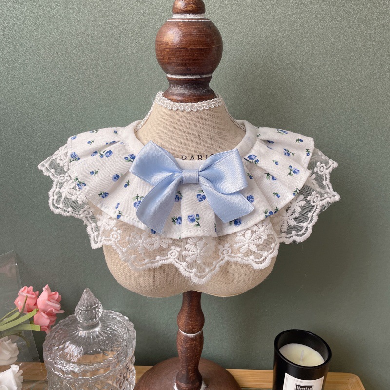 Pet Floral Bib Lace Trim Bow Center