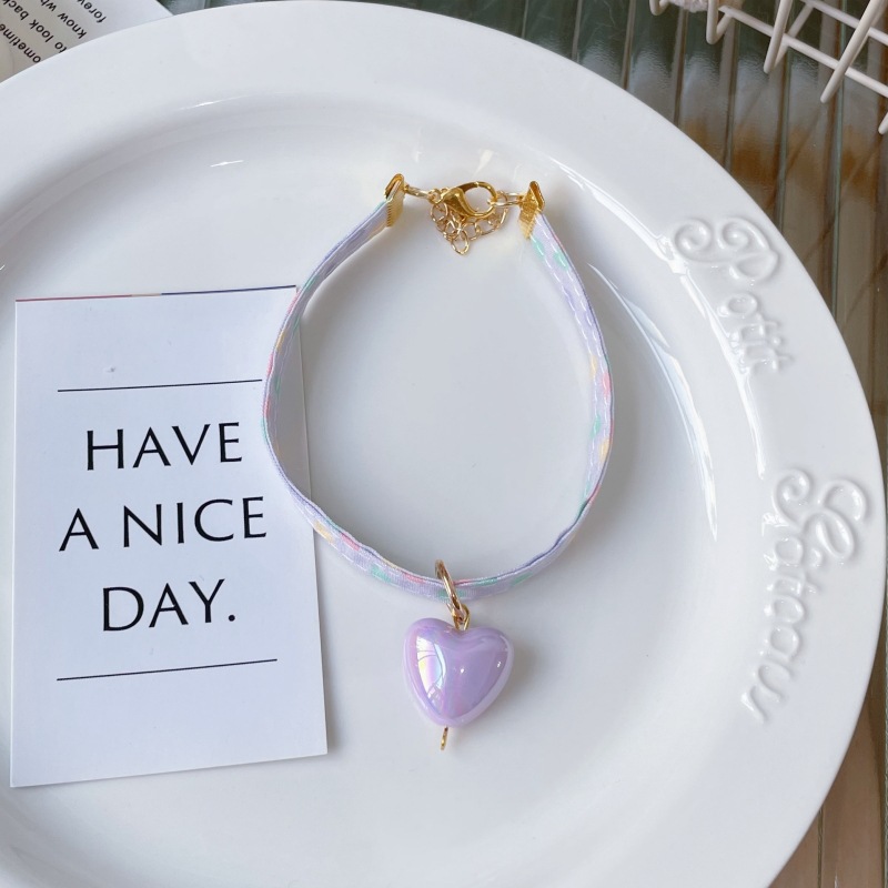 Pet Heart Print Collar Pastel Pendant Four Colors