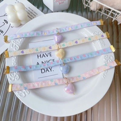 Pet Heart Print Collar Pastel Pendant Four Colors 02