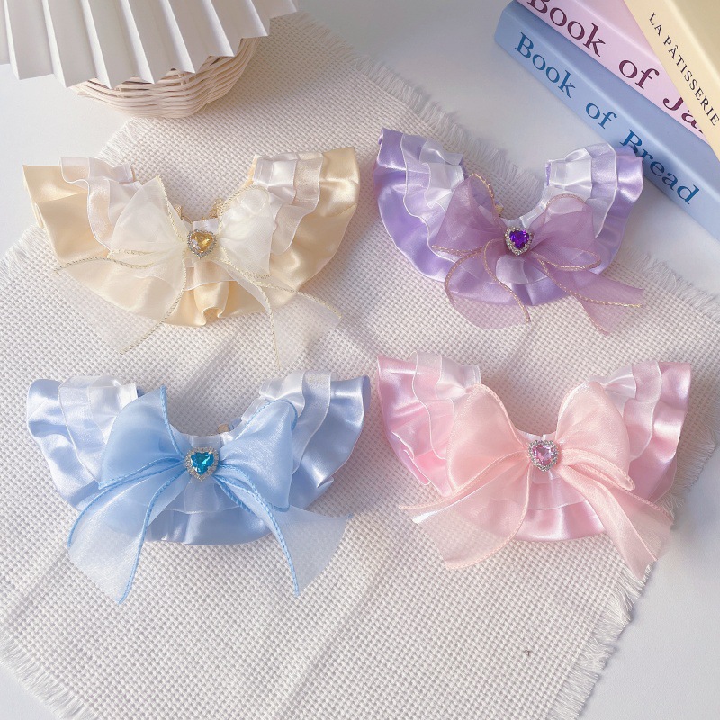 Pet Ribbon Collar Satin Bow Gem Center