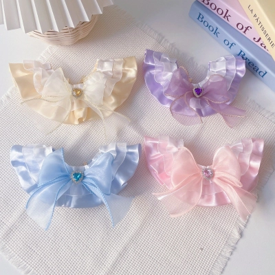 Pet Ribbon Collar Satin Bow Gem Center 01
