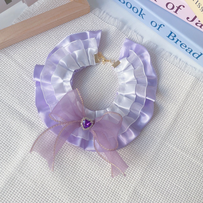 Pet Ribbon Collar Satin Bow Gem Center