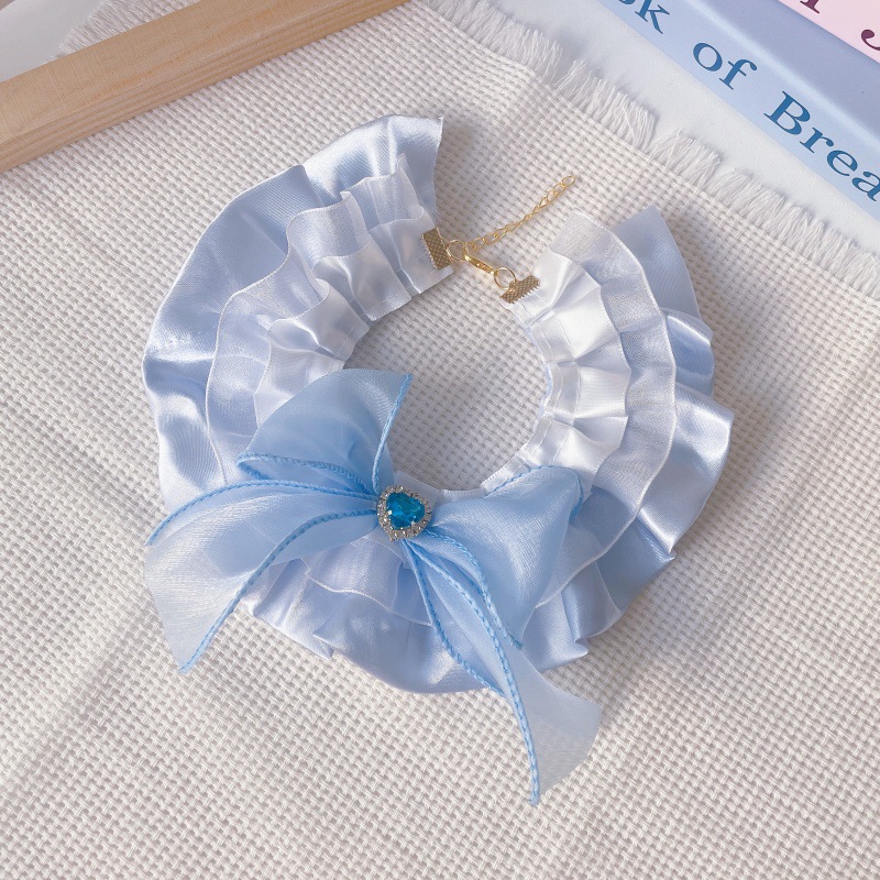 Pet Ribbon Collar Satin Bow Gem Center