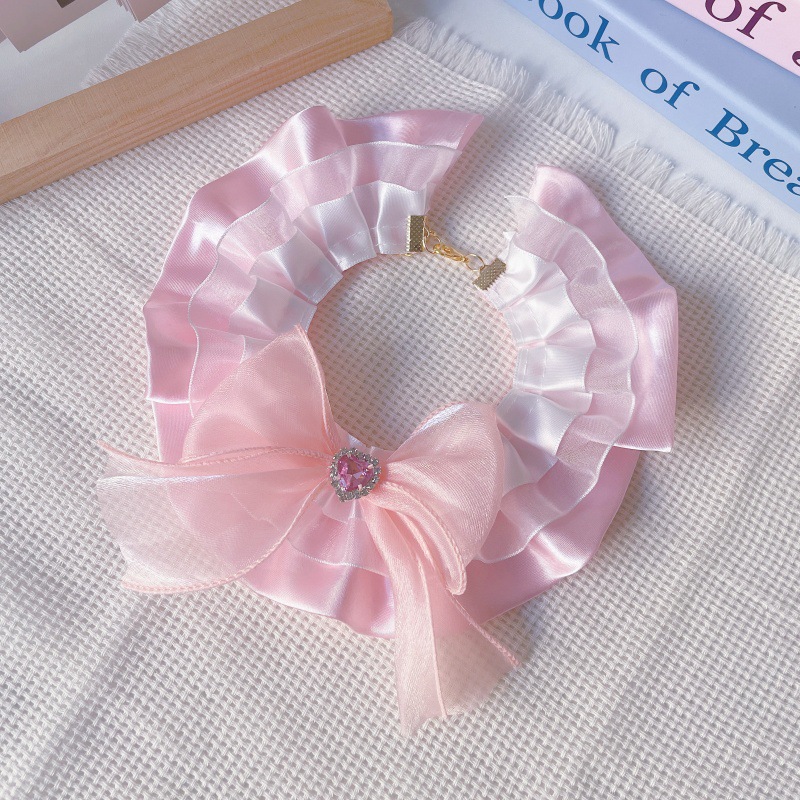 Pet Ribbon Collar Satin Bow Gem Center