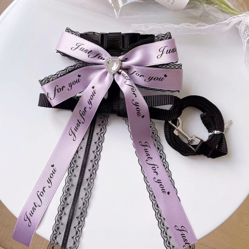 Pet Harness Leash Set Text Print Bow
