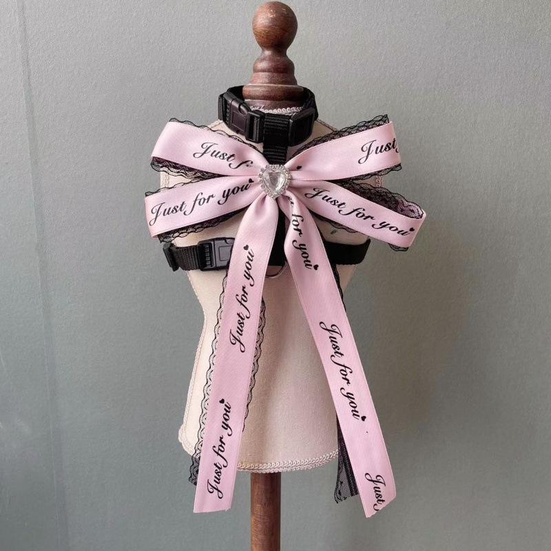 Pet Harness Leash Set Text Print Bow