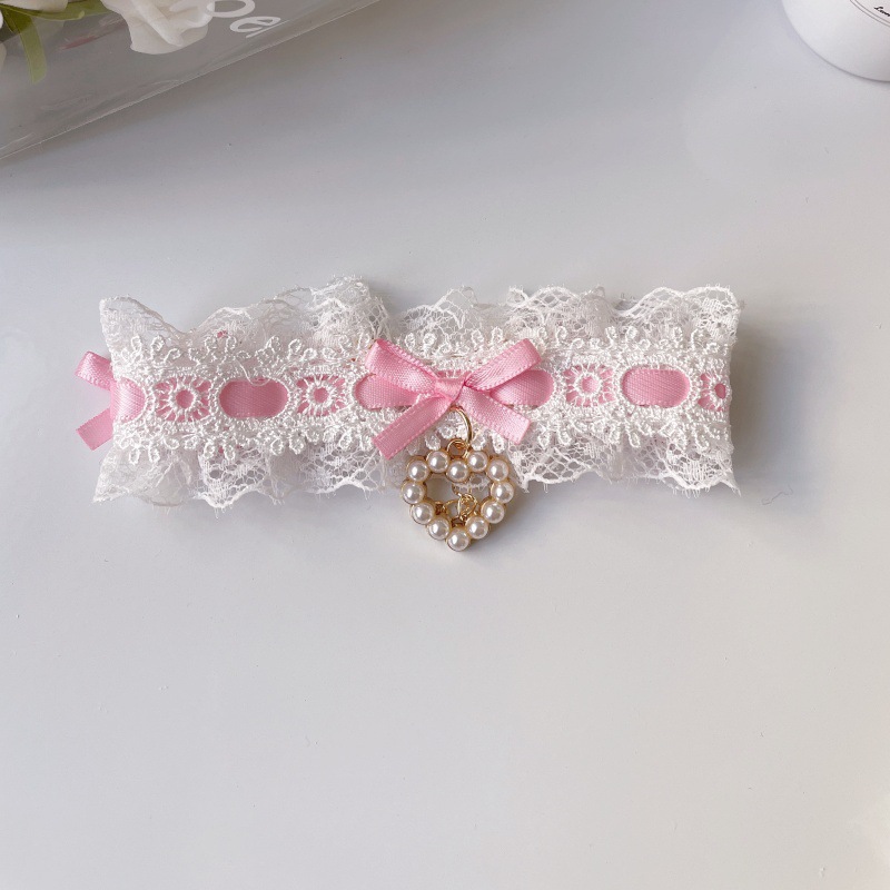 Pet Lace Collar Pearl Bow Gold Chain