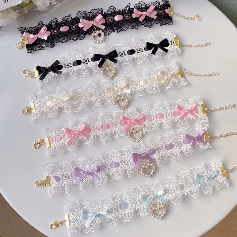 Pet Lace Collar Pearl Bow Gold Chain