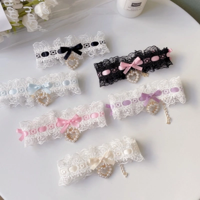 Pet Lace Collar Pearl Bow Gold Chain 02