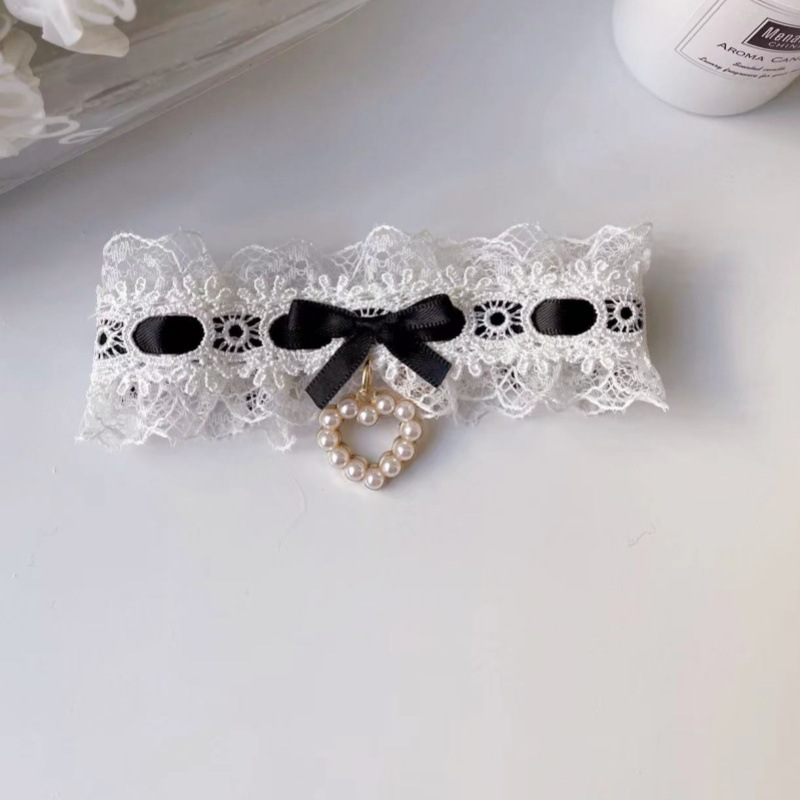 Pet Lace Collar Pearl Bow Gold Chain