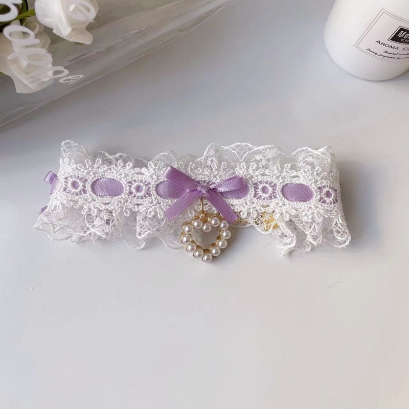 Pet Lace Collar Pearl Bow Gold Chain