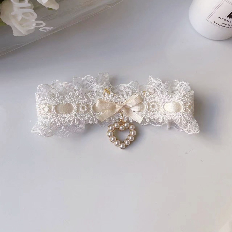 Pet Lace Collar Pearl Bow Gold Chain