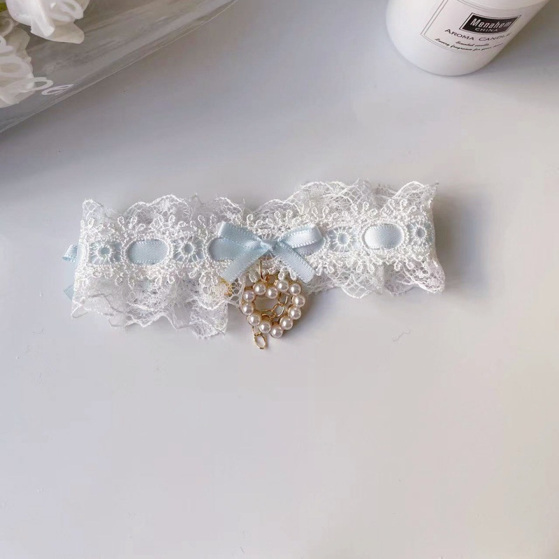 Pet Lace Collar Pearl Bow Gold Chain