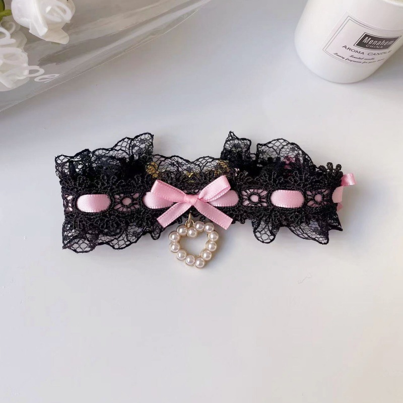 Pet Lace Collar Pearl Bow Gold Chain