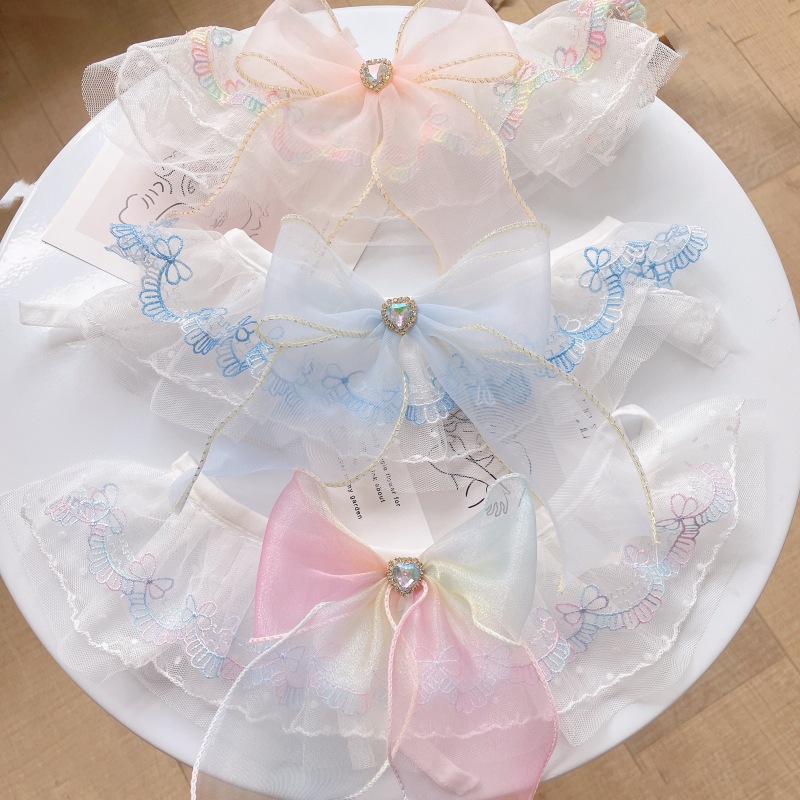 Pet Lace Bib Crystal Bow Pastel Colors