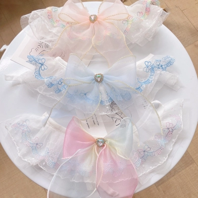 Pet Lace Bib Crystal Bow Pastel Colors 01