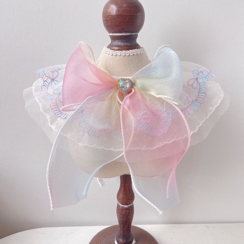 Pet Lace Bib Crystal Bow Pastel Colors