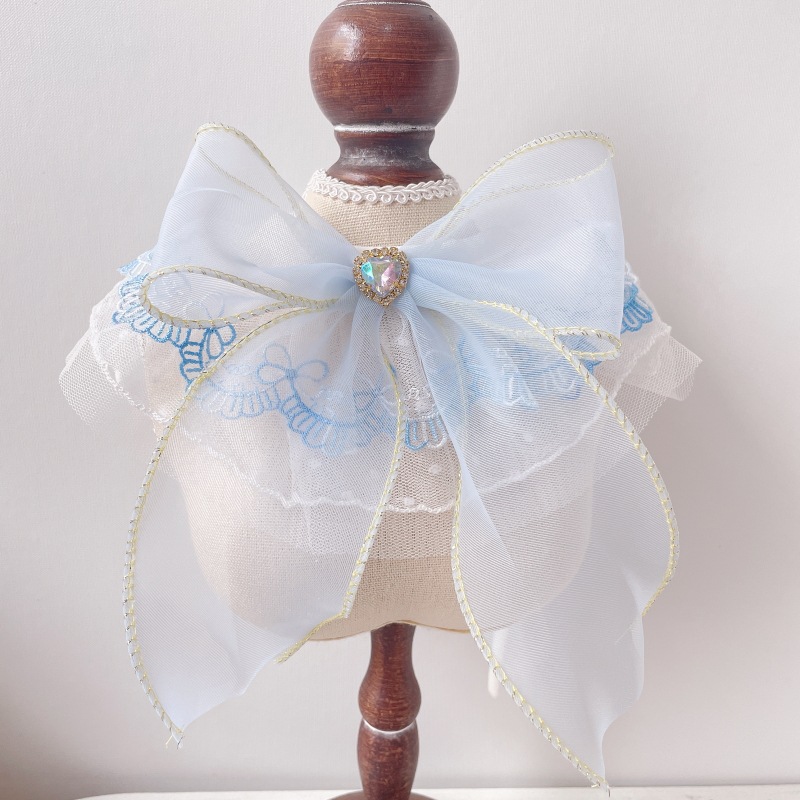 Pet Lace Bib Crystal Bow Pastel Colors