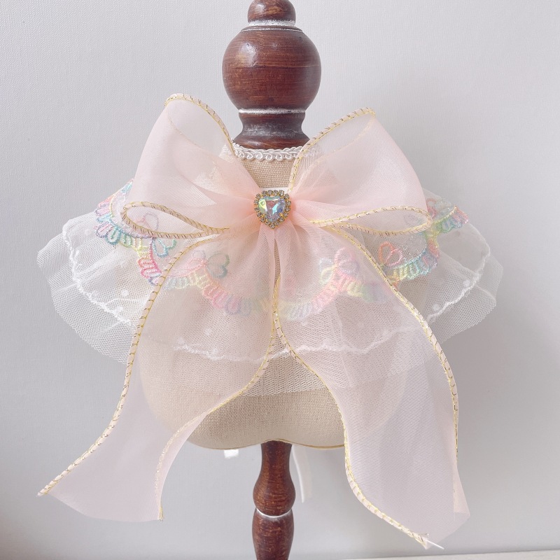 Pet Lace Bib Crystal Bow Pastel Colors