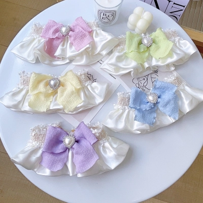 Pet Cream Collar Pearl Heart Bow Set 01