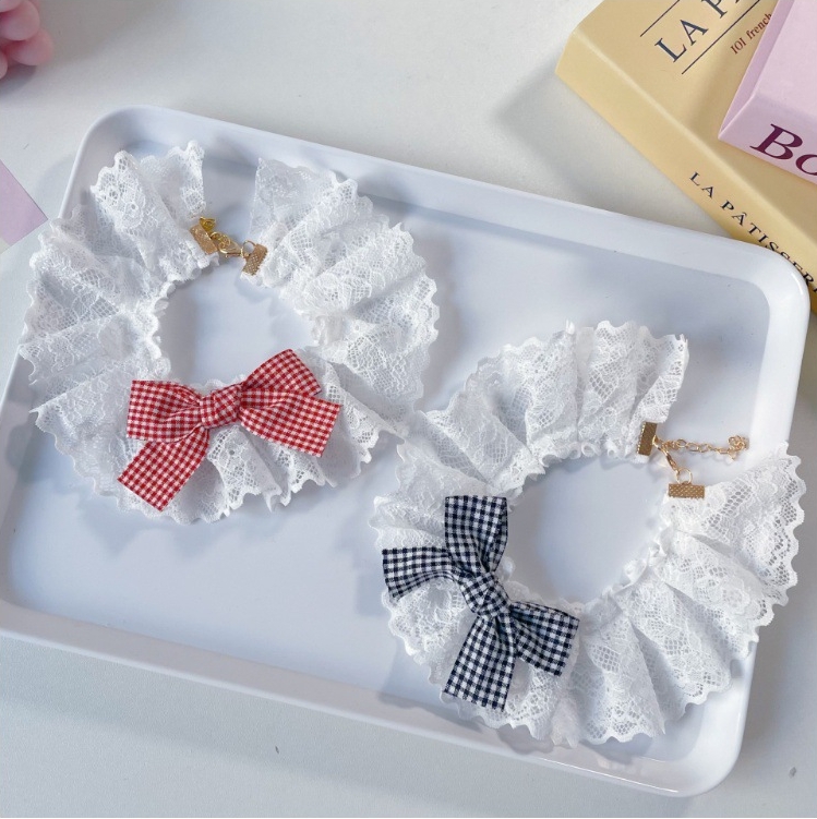 Pet Lace Collar Plaid Bow Four Colors