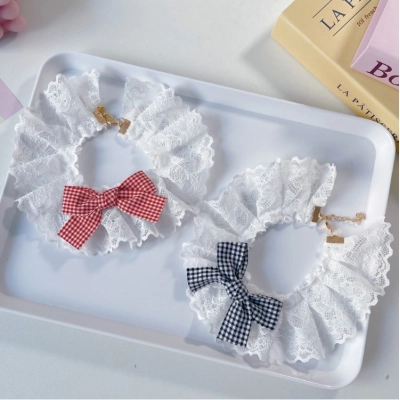 Pet Lace Collar Plaid Bow Four Colors 02