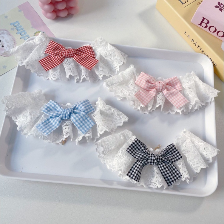 Pet Lace Collar Plaid Bow Four Colors