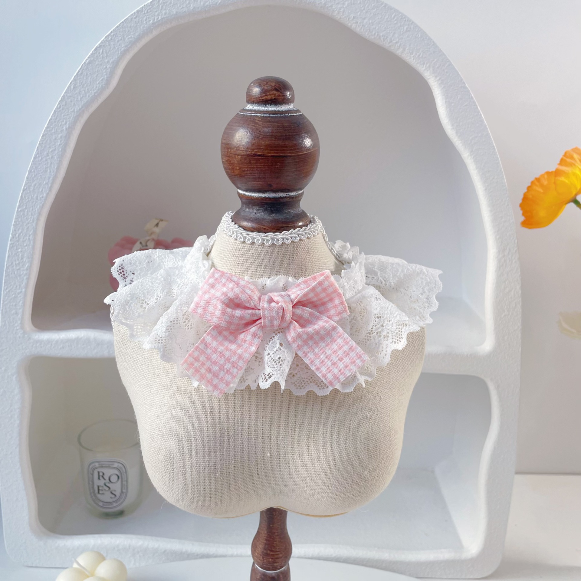 Pet Lace Collar Plaid Bow Four Colors