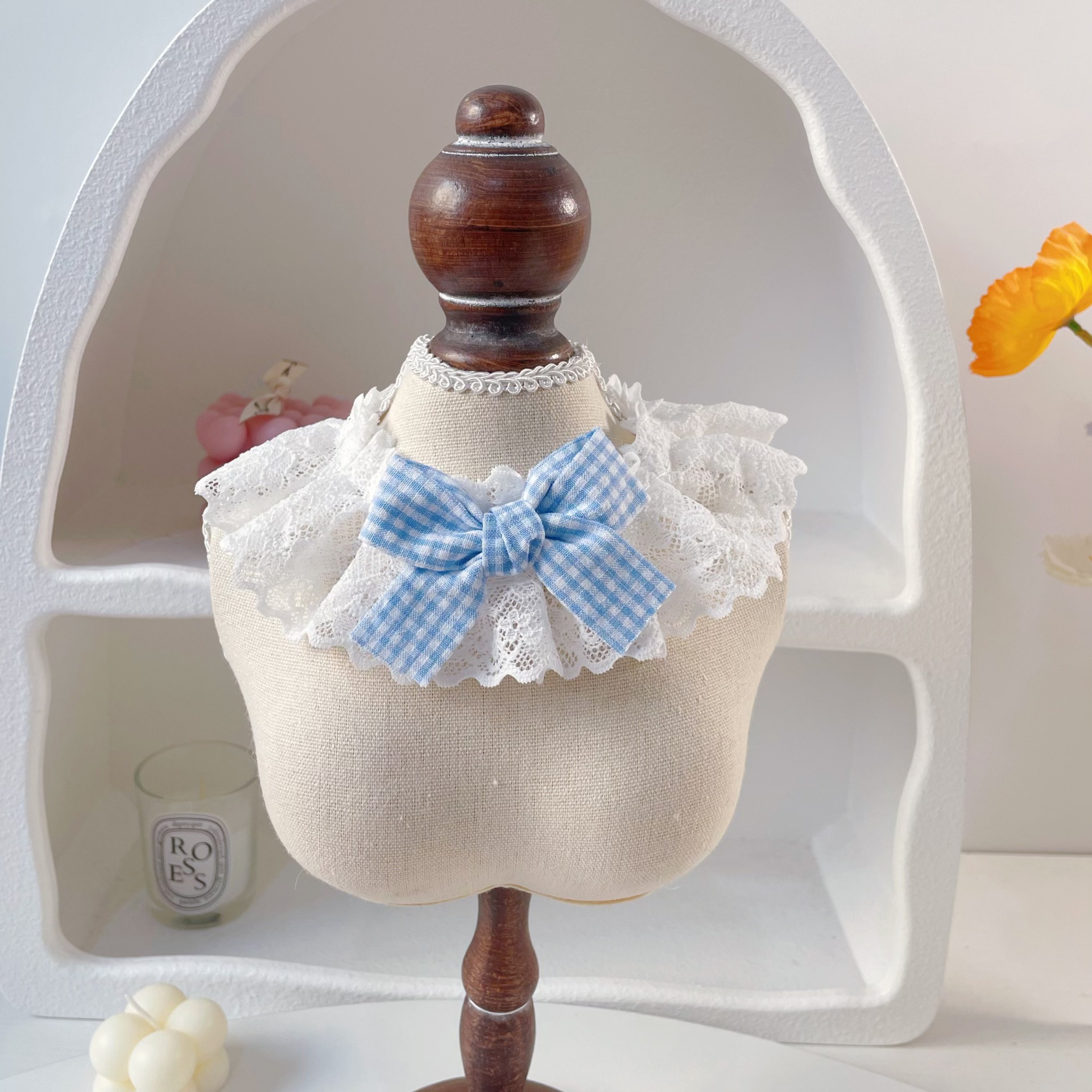 Pet Lace Collar Plaid Bow Four Colors