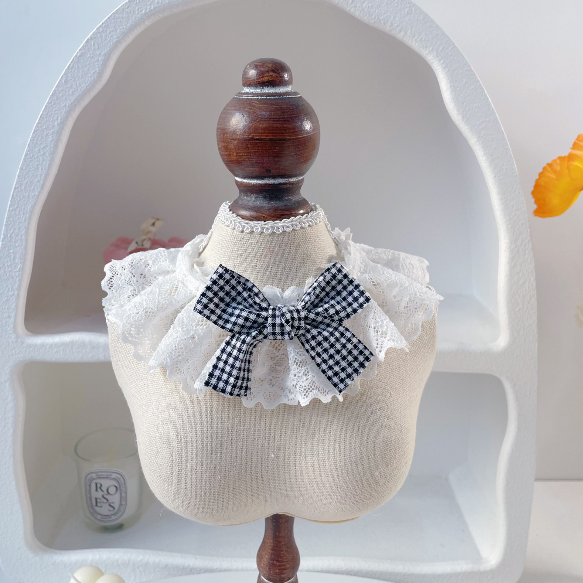 Pet Lace Collar Plaid Bow Four Colors