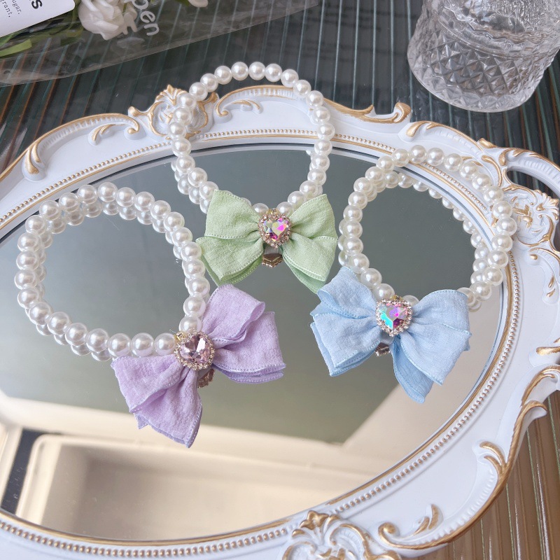 Pet Pearl Collar Bow Charm Four Colors