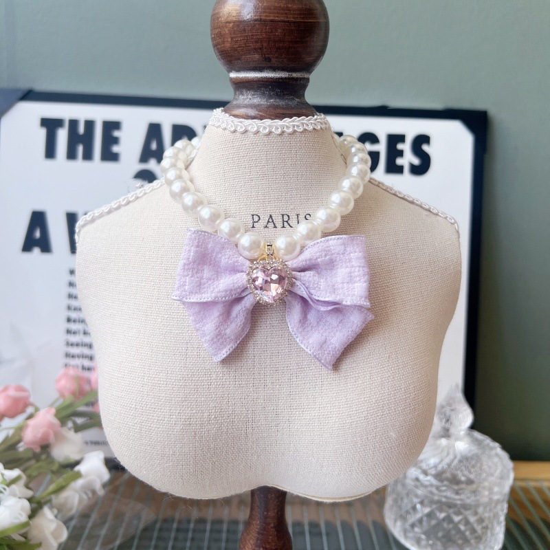 Pet Pearl Collar Bow Charm Four Colors