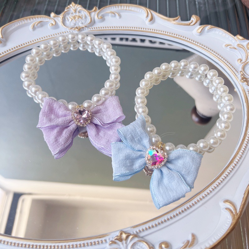 Pet Pearl Collar Bow Charm Four Colors