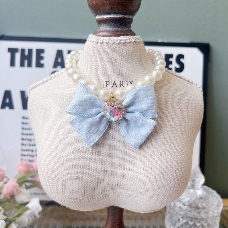Pet Pearl Collar Bow Charm Four Colors