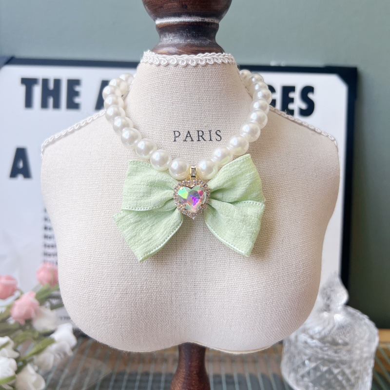 Pet Pearl Collar Bow Charm Four Colors
