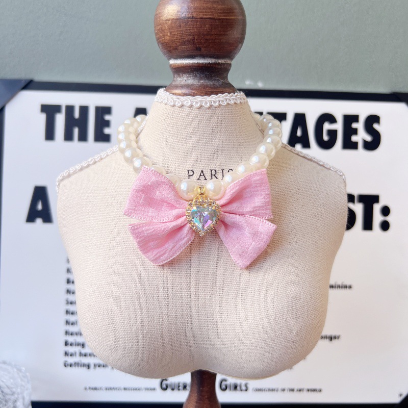 Pet Pearl Collar Bow Charm Four Colors