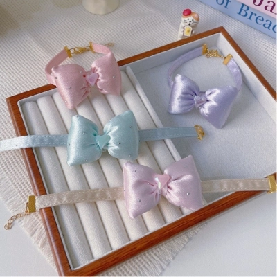 Pet Bow Collar Set Four Pastel Colors 01