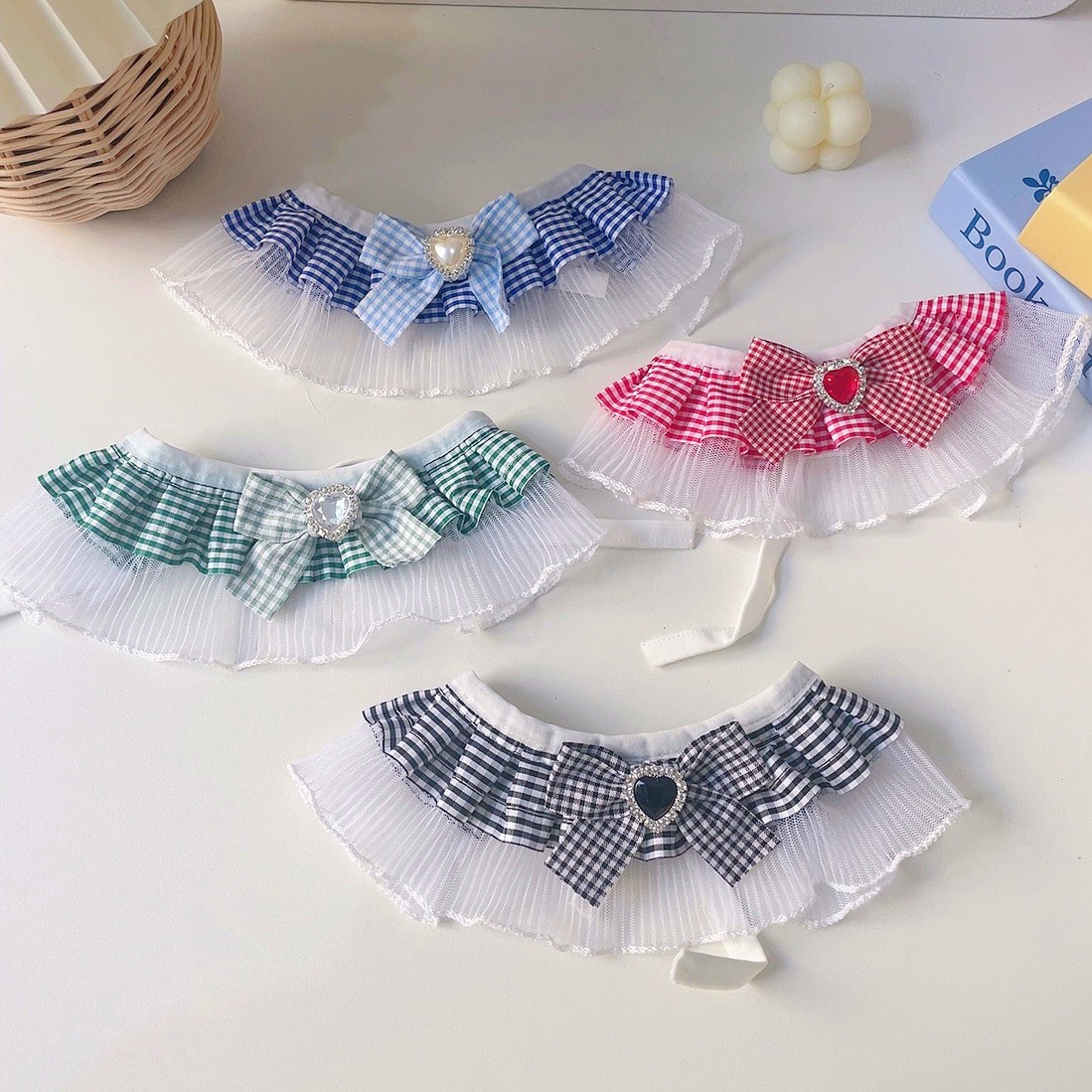 Pet Bow Tie Collar Crystal Heart Lace