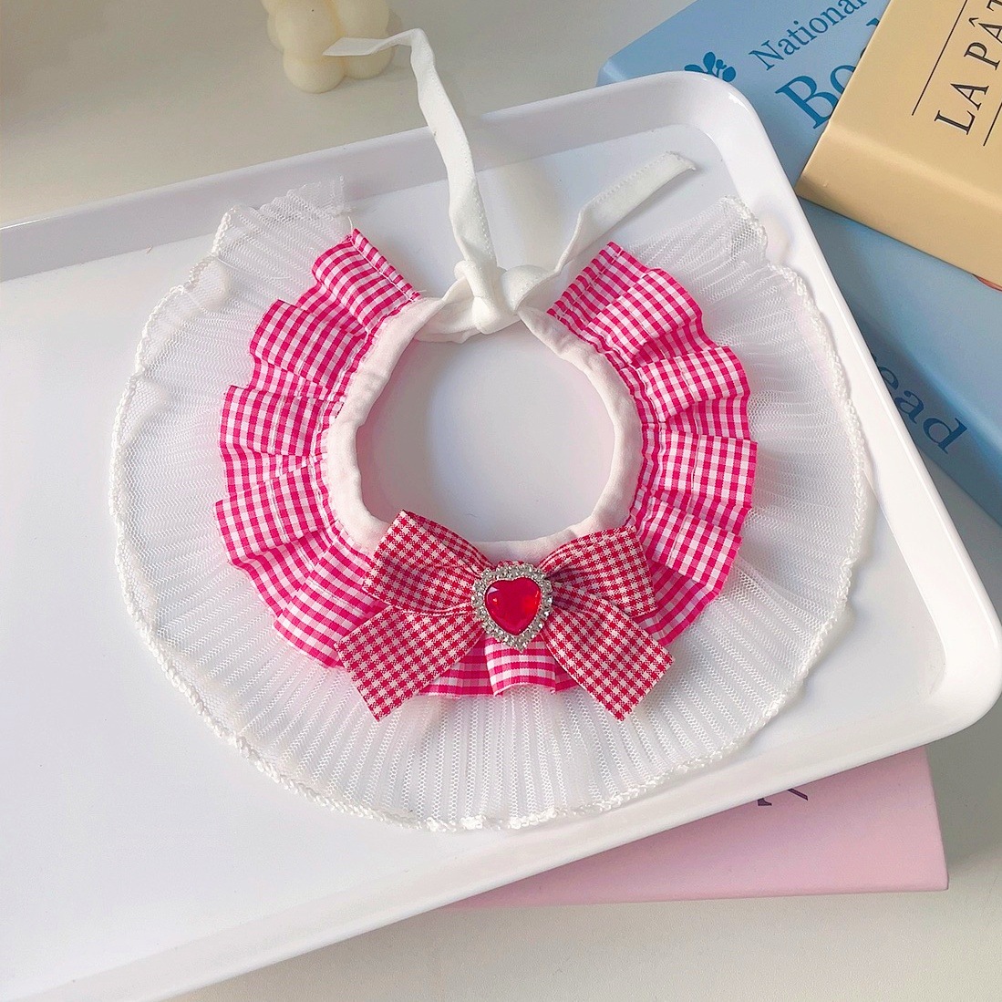 Pet Bow Tie Collar Crystal Heart Lace