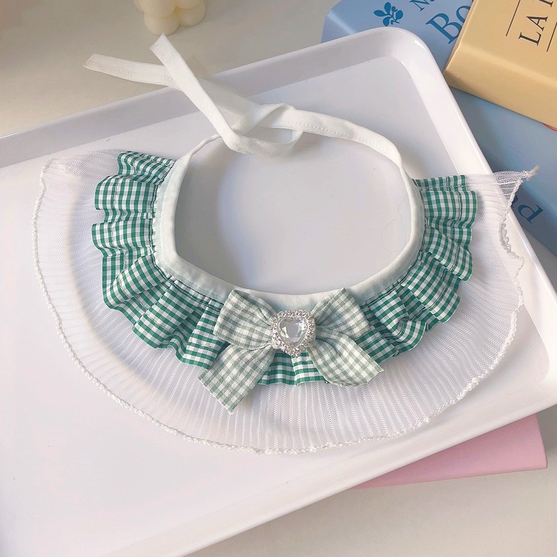 Pet Bow Tie Collar Crystal Heart Lace