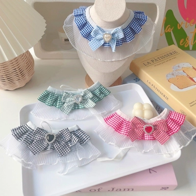 Pet Bow Tie Collar Crystal Heart Lace 01