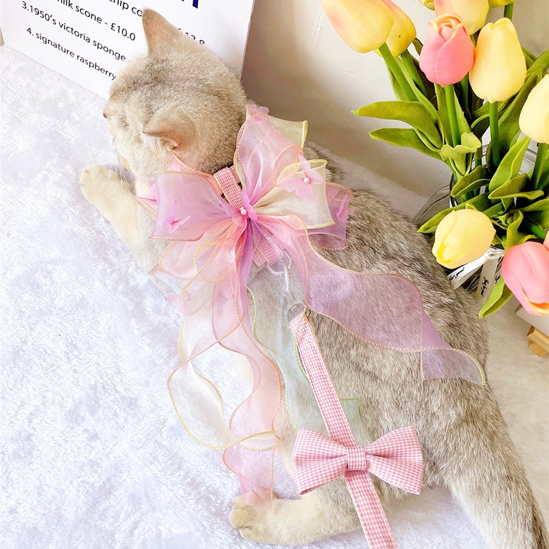 Pet Butterfly Harness Sheer Ribbon Pastel Colors