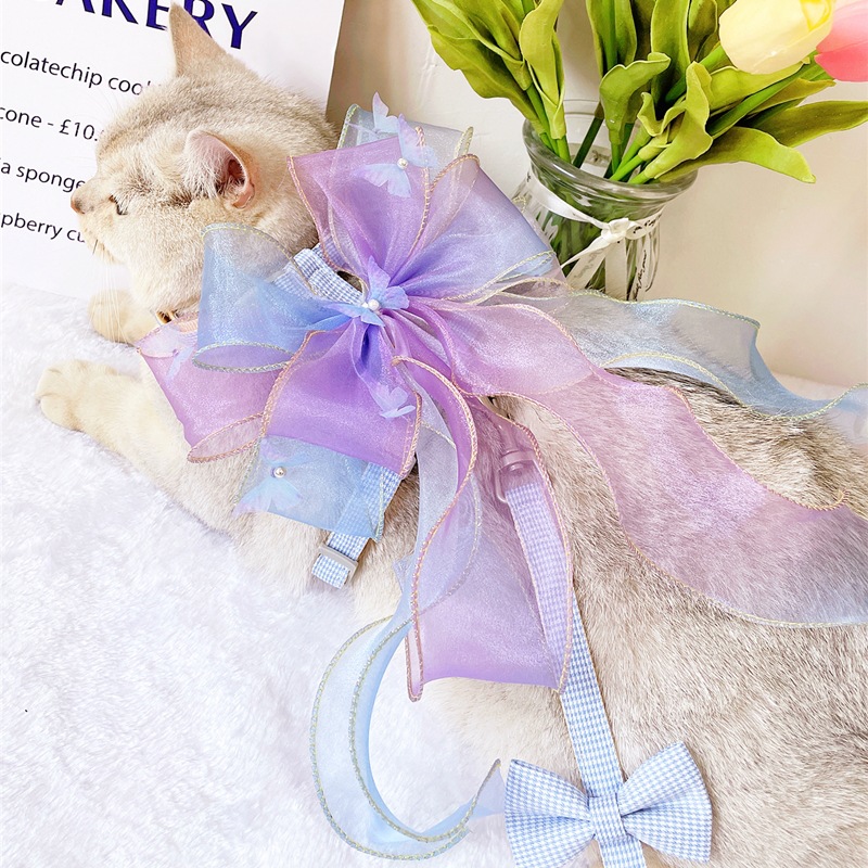 Pet Butterfly Harness Sheer Ribbon Pastel Colors