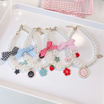 Pet Pearl Collar Bow Charm Four Designs 01