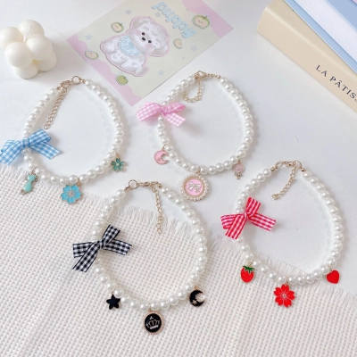 Pet Pearl Collar Bow Charm Four Designs 02