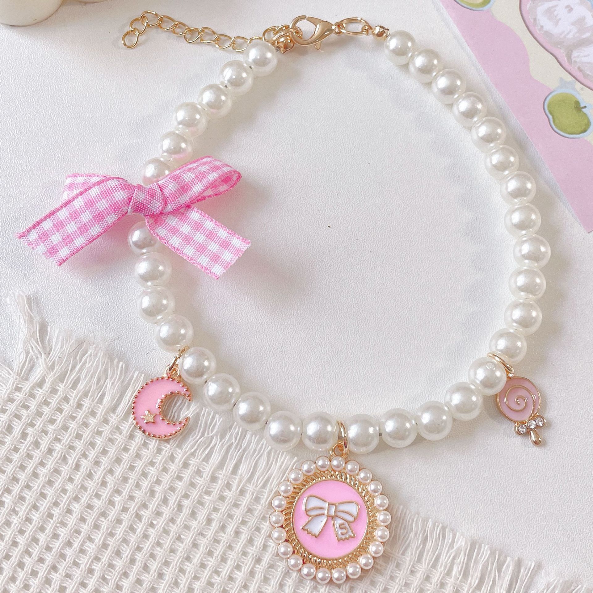 Pet Pearl Collar Bow Charm Four Designs