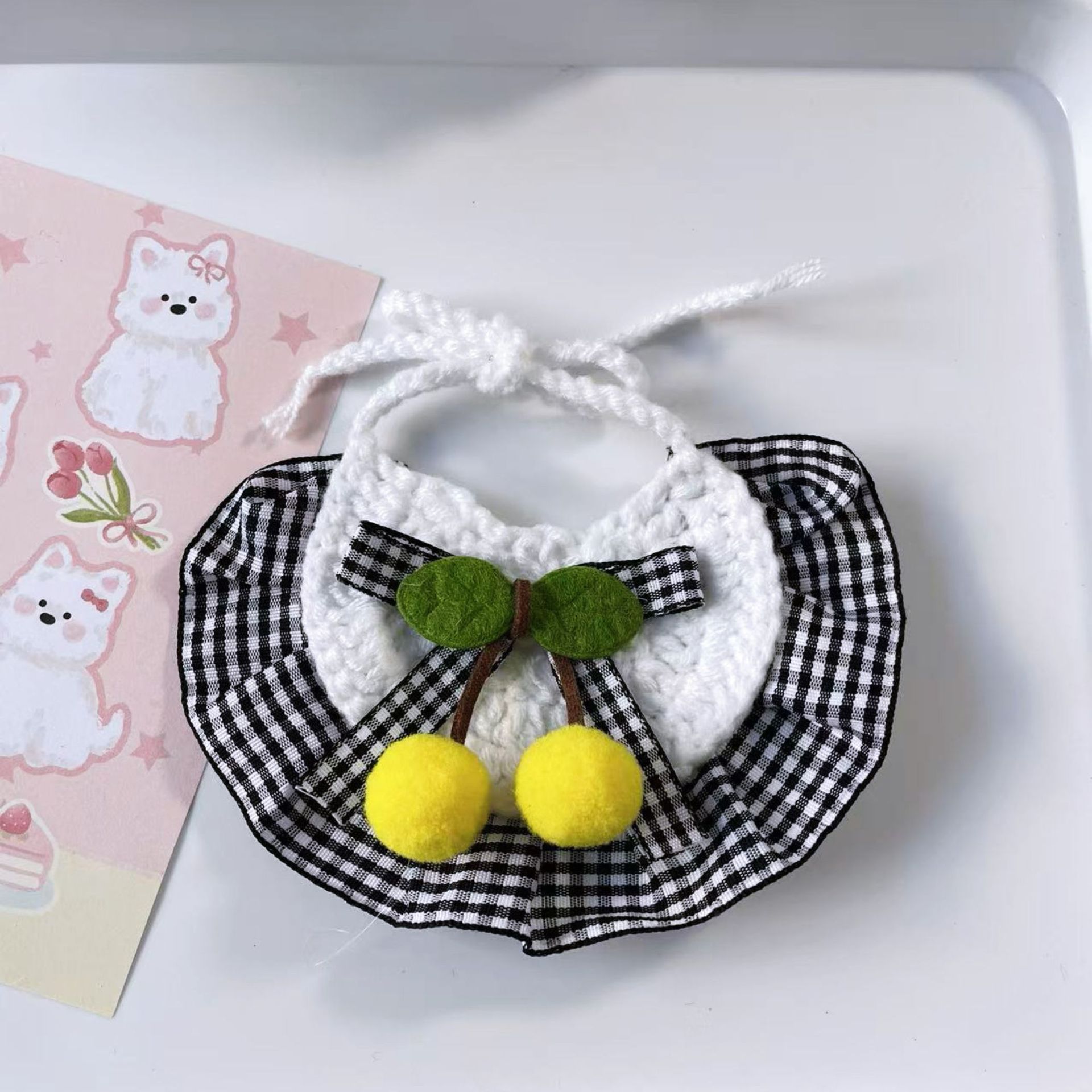 Pet Bib Cherry Print Cotton Fabric Collar