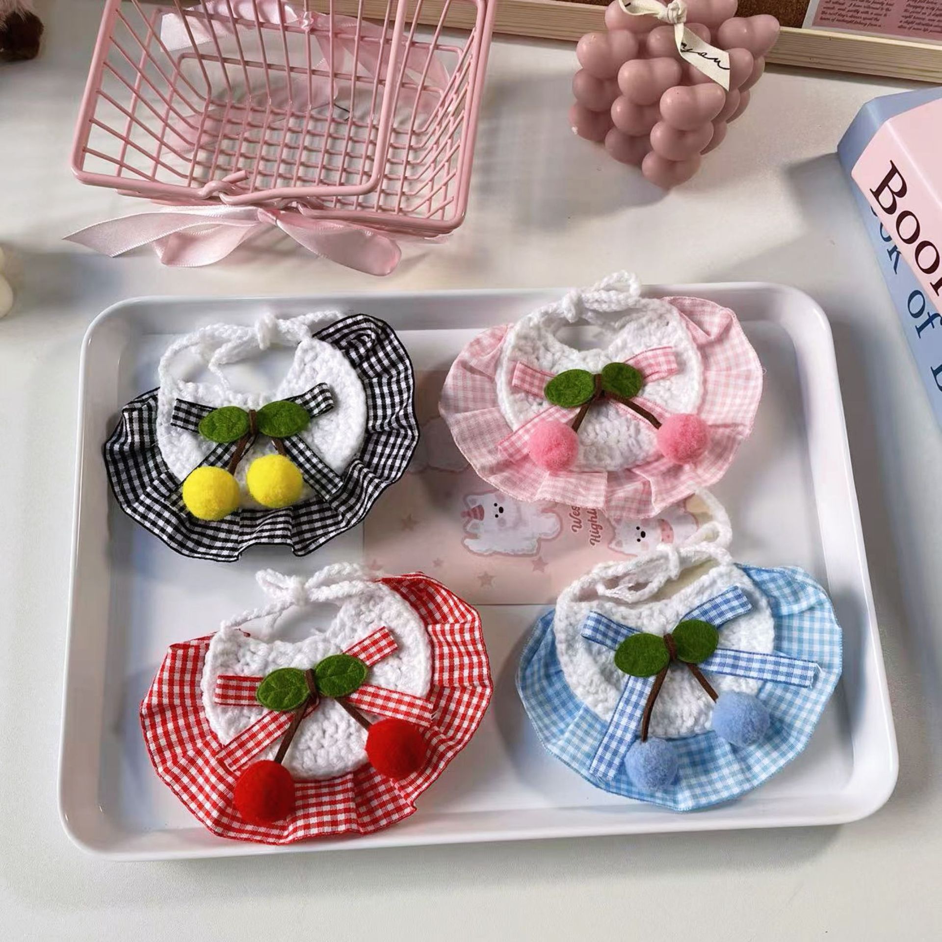 Pet Bib Cherry Print Cotton Fabric Collar
